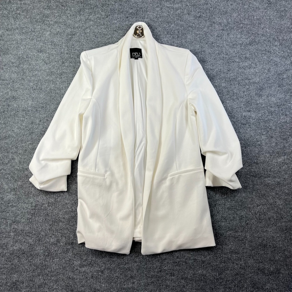 BBJ Ruched Sleeve Blazer‎ Women's Ivory Lined Shawl Lapel Jacket Office Career